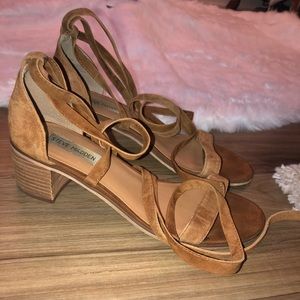 Steve Madden Suede Brown Low Heels with leg wraps